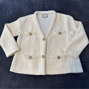 Tuckernuck Tweed Clodagh Jacket Pearl White S Braided Trim Gold Buttons Blazer